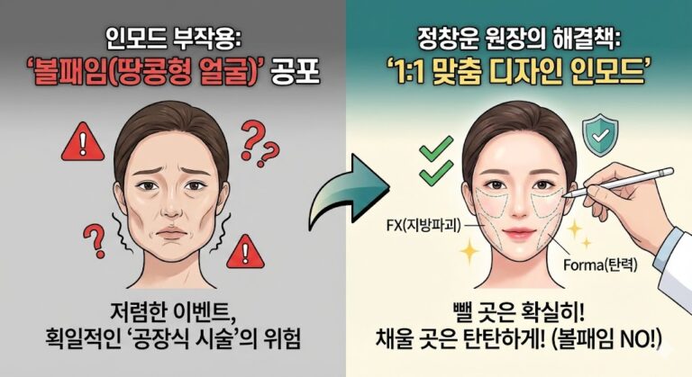 인모드 볼패임 부작용 피하는 핵심 방법: 공장식 시술이 위험한 이유 (1:1 디자인 중요성)