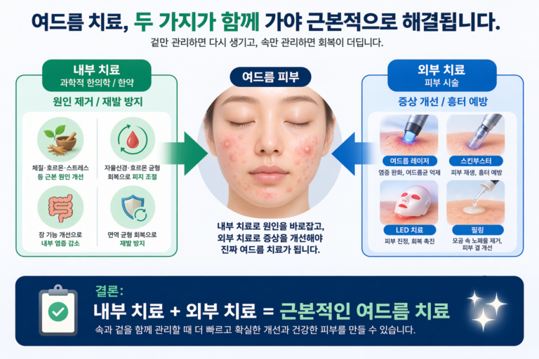 송도 여드름 치료 – 재발 원인, 치료법(약/레이저/한약), 흉터 관리 총정리 (해결책)